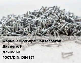 Шуруп с шестигранной головкой 5х60 ГОСТ: DIN 571